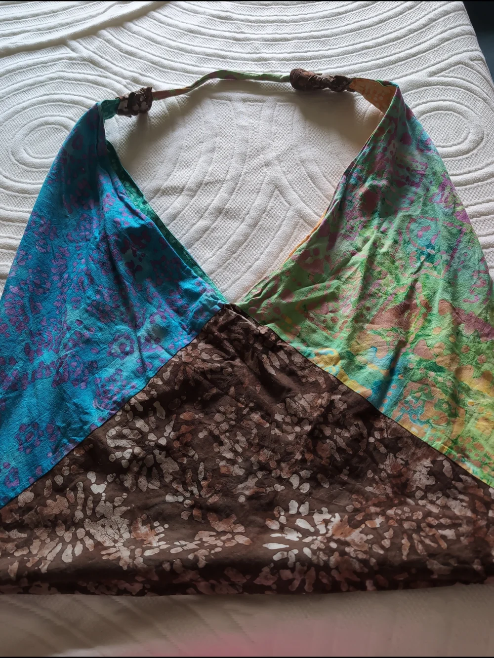 Colorblock Boho Triangle Bag - Teal, Orange, Purple